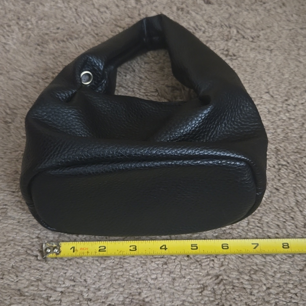 Black Faux Pebbled Leather Slouchy Hobo Bag Stylish Rare Mini Tote + Strap New - Picture 6 of 9